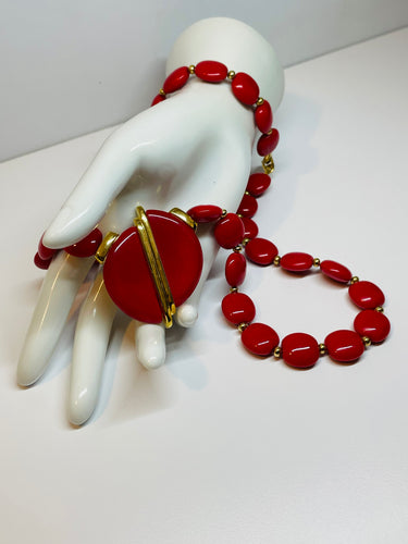 Napier Red Beaded Split Circle Necklace
